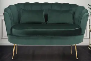 2 Seater Loveseat Small Sofa in Velvet Bottle Green Fabric