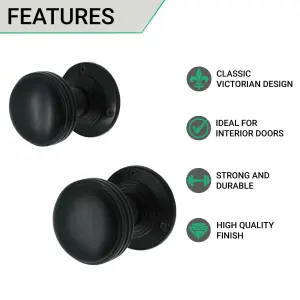 EAI - Ringed Mortice Turned Lined Door Knob Set Matt Black