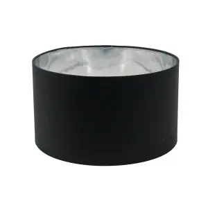 ValueLights Reni Medium Black Fabric with Metallic Chrome Silver Inner Drum Ceiling Lamp Shade