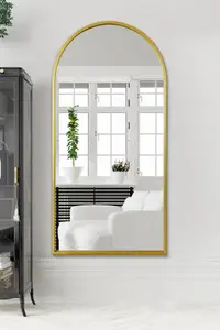 MirrorOutlet Arcus - Gold Framed Arched Full Length Leaner / Wall Mirror 71" X 35" (180CM X 90CM)