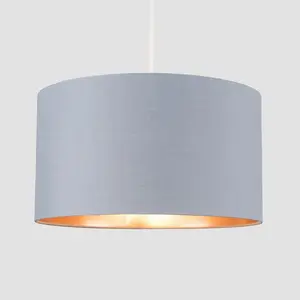 20cm H x 35cm W Cotton Drum Pendant Shade ( Uno ) Grey/Copper