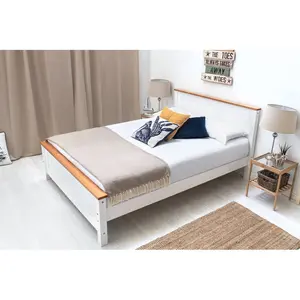 Aubrey Solid Wood Low Profile Bed Frame with Mattress White / 19cm King Memory Foam / Kingsize (5')