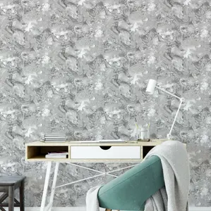 Metallic Ripple Liquid Marble Elixir Swirl Grey Silver Shimmer Wallpaper WD0040