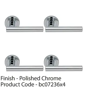 4 PACK - Premium Concealed Door Handle Set - Polished Chrome Straight Lever on Round Rose