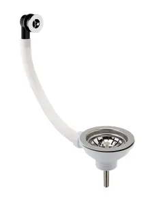 90mm - Fireclay Kitchen Sink Basket Strainer Waste with Overflow - Chrome