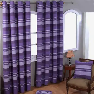 Homescapes Cotton Morocco Striped Mauve Curtain Pair, 66 x 72" Drop