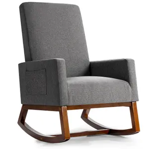 Costway Modern Rocking Chair Upholstered Fabric Leisure Armchair with Rubber Wood Base