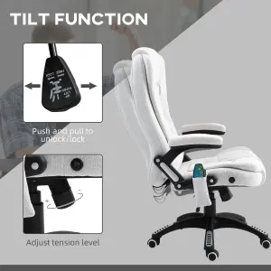 Vinsetto Office Chair w/ Heating Massage Points Relaxing Reclining Cream White