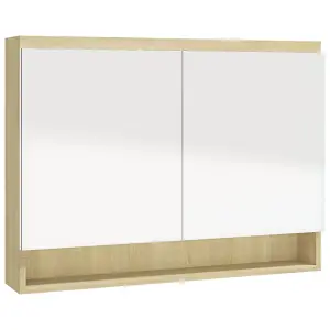 Berkfield Bathroom Mirror Cabinet 80x15x60 cm MDF White and Oak