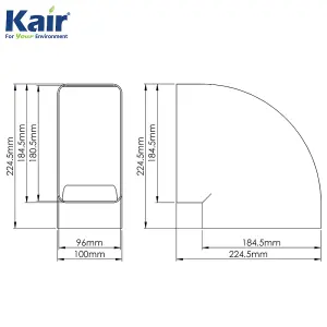 Rectangular Ducting 180mm X 90mm  - Horizontal Bend 90 Degree