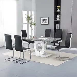 Furniture In Fashion Halo Melange Marble Effect Dining Table 6 Symphony Black Chairs