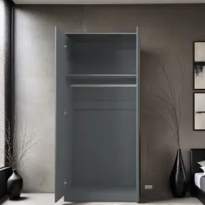 Grey Gloss 2 Door Double Wardrobe Push Open Soft Closing Bedroom Furniture