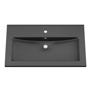 GoodHome Nira Matt Black Rectangular Vanity Basin (W)81.4cm