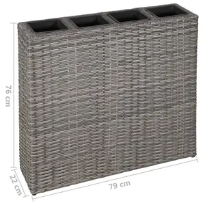 Berkfield Garden Raised Bed with 4 Pots Poly Rattan Grey