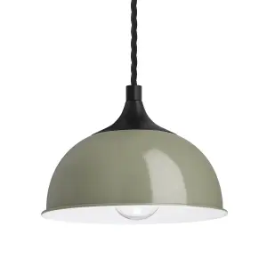 Industville Chelsea Dome Pendant, 8 Inch, Sage Green, Black Holder