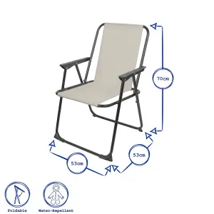 Harbour Housewares Folding Metal Beach Chair - Matt Black/Beige