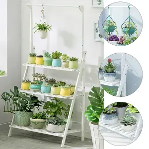 Outdoor 3-Tier Foldable Garden Hanging Wood Plant Stand 144cm H