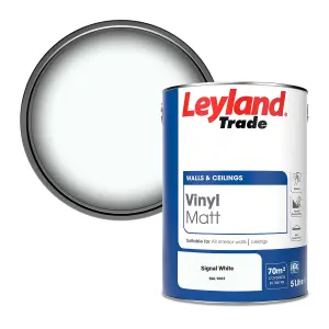 Leyland Trade Vinyl Matt Walls & Ceilings Emulsion Paint Signal White (RAL 9003) 5L