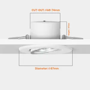 paul russells LED Downlight White Tilt Recessed Ceiling Spotlight 4.8W 500 Lumens, IP44, Colour Changeable CCT3 Pack of 10