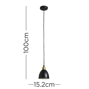 ValueLights Eli Contemporary Matt Black and Gold Dome Ceiling Pendant Light Fitting