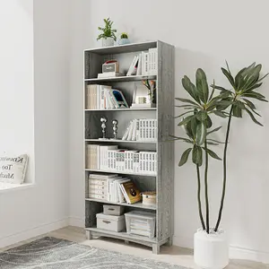 URBNLIVING 180cm Height Ash Grey 6 Tier Wooden Bookcase Shelf Storage Display Shelving Unit