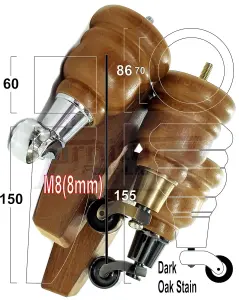 2x DARK OAK STAIN 155mm HIGH WOOD FURNITURE LEGS WITH BRASS CASTOR & 2 BACK FEET SETTEE CHAIRS, SOFAS M8 TSP2007