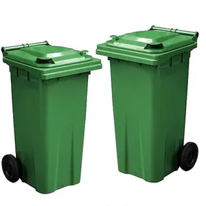 Large 140 Litre Green Coloured Outdoor Council Wheelie Bins Complete With Lid And Wheels