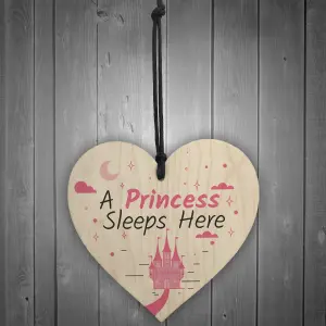 Red Ocean A Princess Sleeps Here Wooden Hanging Heart Baby Daughter Bedroom Plaque Girls Door Sign