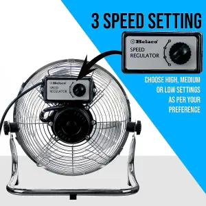 Belaco 9" Chrome Metal Floor Fan - High Velocity