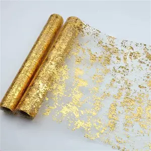 Snowkingdom 5.5m Gold Table Runner, 2 Pieces Sequin Glitter Foil Metallic Gold Thin Mesh Table Runner Roll 11"X108", Gold Table Decorations For