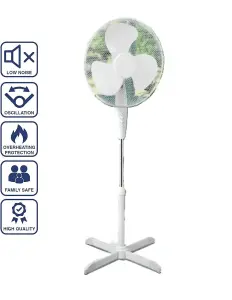 16inch Low Noise Oscillation Pedestal Fan - White