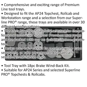 18 Piece Premium Brake Wind-Back Kit with Modular Tool Tray for Efficient Tool Storage