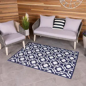 Blue Patterned Weatherproof Rug 120x170cm