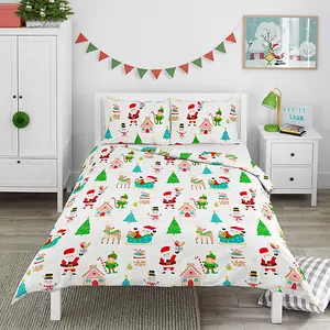 Bloomsbury Mill - Winter Wonderland Christmas Kids Double Bed Duvet Cover and Pillowcases Set - Double - 200 x 200cm