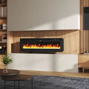 Electrical Fireplace with Remote Control and 12 Vibrant Flame Colours in Black, Size 60in