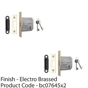 2 PACK - 76mm Residential Standard Profile Deadlock - Electro Brass - BS EN 12209 Lock