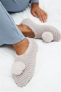 Womens Next Grey Knitted Footsie Slippers - Grey