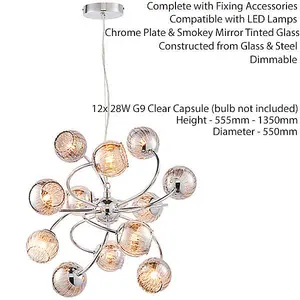 Hanging Ceiling Pendant Light CHROME & GLASS 12 Light Lamp Bulb Holder Fitting