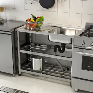 One Compartment Commercial Freestanding Stainless Steel Kitchen Sink with Drainboard and Shelf