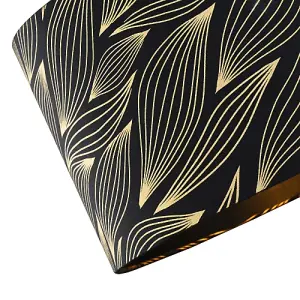 Designer Black Lamp Shade with Gold Foil Leaves with Inner Satin Fabric Lining