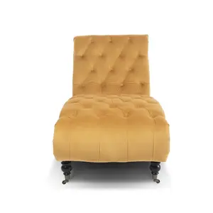 Chaise Lounge in Velvet Gold Chesterfield Fabric