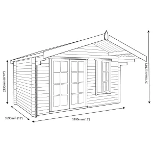 Shire Cannock 12x12 ft & 1 window Apex Wooden Cabin with Felt tile roof - Assembly service included