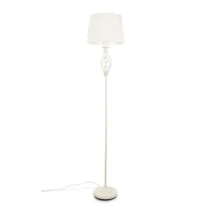 ValueLights Memphis Traditional Cream Twist Floor Lamp with Fabric Lampshade - Bulb Included