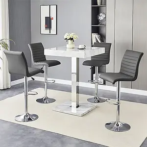 Furniture In Fashion Topaz Magnesia Effect High Gloss Bar Table 4 Ripple Grey Stools