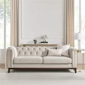 DUSK Chesterfield 3 Seater Sofa - Stone - Matte Velvet