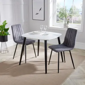 Core Products Aspen White 80cm Square Dining Table with 2 Grey Fabric Straight Stitch Design Chairs