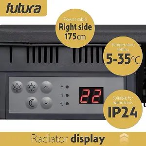 Futura Electric Panel Heater 1500W Eco Radiator Grey Wall Mounted & Freestanding Thermostat Control & Setback Timer Lot 20