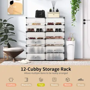 Costway 24 Pairs Portable Shoe Shelves 12-Cube Shoe Storage Cabinet with Removable Shelf