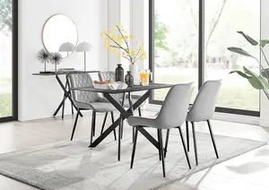 Furniturebox UK Leonardo Grey Glass Marble Effect Black Leg Table & 4 Grey Pesaro Black Leg Chairs