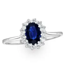 Sapphire 0.95Ct And Diamond 9K White Gold Ring